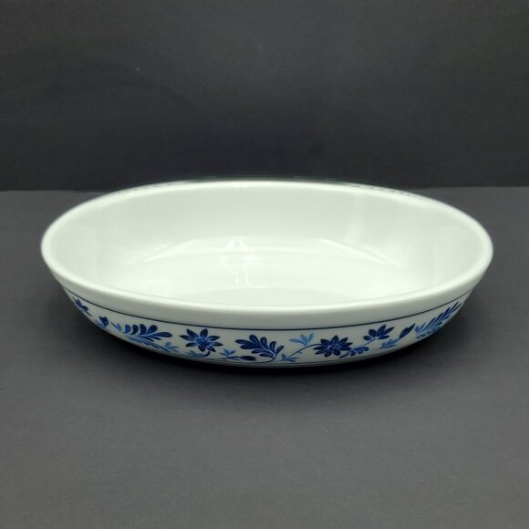 EMA Grupo Vista Alegre Portugal Oval Casserole Serving Dish Blue Floral on White - Picture 2 of 6